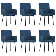 Dining Chairs with Armrests 6 pcs Blue Fabric