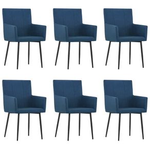 Dining Chairs with Armrests 6 pcs Blue Fabric