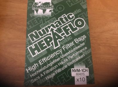 Numatic hepa-flo filter bagsx10bags per box