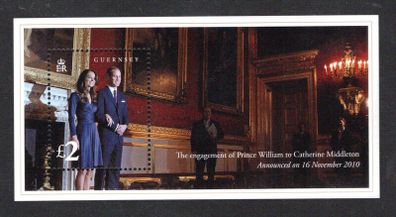 2011 Guernsey Engagement of Prince William to Miss Catherine Middleton Commemorative Stamp Miniature Sheet Mint Never Hinged (MNH)
