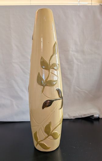 Tall Ceramic Vase Cream Green Botanical Branch Slim 40cm Modern Decor