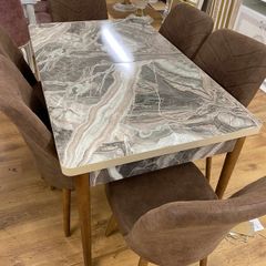 Formica Topped Marble Effect Extendable Table With Chairs