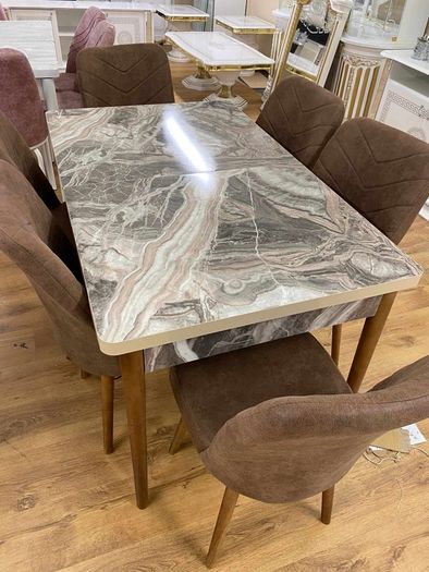 Formica Topped Marble Effect Extendable Table With Chairs