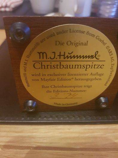 The Original M J Hummel Christbaumspitze Ornament Mayfair Edition