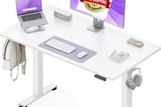 Electric Standing Desk, 120x60cm Height Adjustable Desk with 2 Memory Presets, Quiet Sit Stand Desk for Home Office Bedroom Living Room, Ergonomic Computer Desk with Hooks &amp; Cable Holes, White