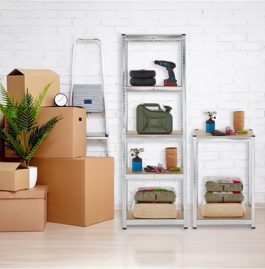 Heavy Duty Shelving Unit, Set of 2, 5 Shelves, 180 x 60 x 45 cm, 500 kg, Garage & Warehouse, Steel, Silver