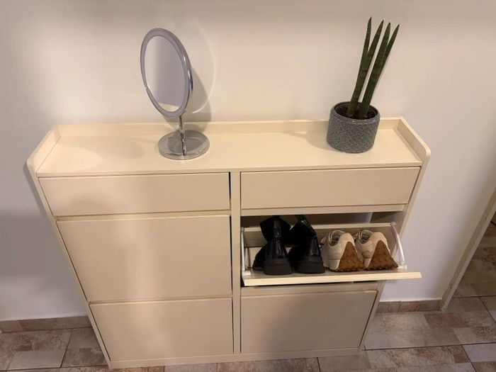 Shoe Cabinet for 8 Pairs with 2 Sliding Drawers and 4 Flip-Down Drawers