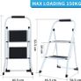 2 Step Ladder Folding Ladder, Portable With Anti-Slip Mat & Comfortable Soft Handgrip, Heavy Duty Steel - Easy to Store Ladders, 150KG Max Capacity (2 white) (SVSL04V1) Image 2