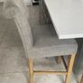 Grey upholstered Bar Stools with Oak Legs (x3) Image 2