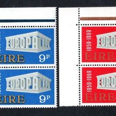 1969 Ireland Europa (CEPT) Commemorative Stamps Marginal Corner Block of Four (4) Mint Never Hinged (MNH)