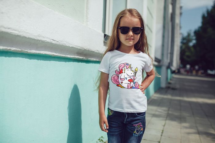 Cute Funny Animals Unicorns Printed Girls T-shirt Tee Top Shirt Birthday Girl Tees Tops Shirts