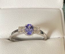 9ct White Gold Tanzanite and Diamond Engagement / Dress Ring