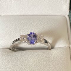9ct White Gold Tanzanite and Diamond Engagement / Dress Ring