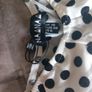 Size 10 White with velvet black polka dot cropped top Image 7