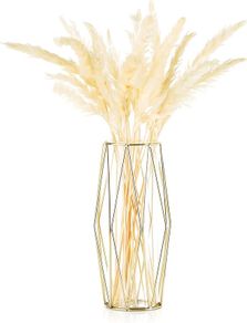 Glass Vase for Flowers Gold, Modern Large Vases for Pampas Grass with Geometric Metal Rack for Artificial Fake Living Room Dining Table Decoration Wedding Centrepiece Ornaments, 26cm Height