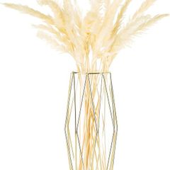 Glass Vase for Flowers Gold, Modern Large Vases for Pampas Grass with Geometric Metal Rack for Artificial Fake Living Room Dining Table Decoration Wedding Centrepiece Ornaments, 26cm Height