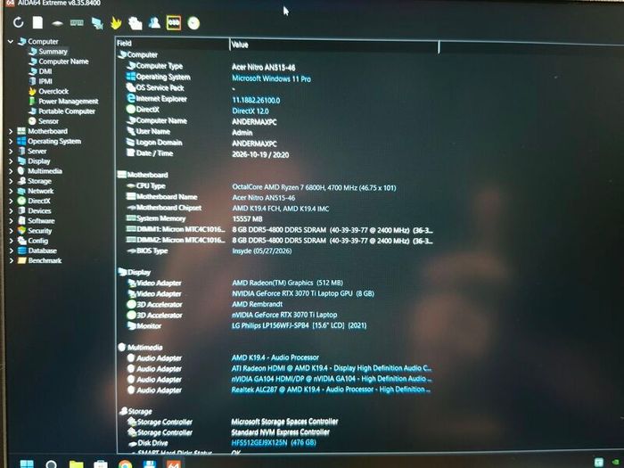 Acer Nitro 5 Gaming Laptop Ryzen 7 6800H RTX 3070 Ti