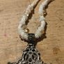 Vintage necklace  white beaded rope chain. Image 3
