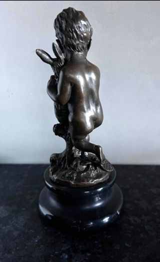 Paul Schmidt-Felling (1835-1920) Boy With Hare - Bronze, Marble, Signed