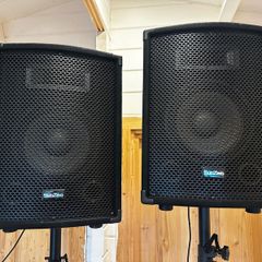 Full PA Sound System 2 Speakers Stands + Dual Wireless Mics