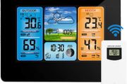 Weather Stations Wireless Indoor Outdoor with Alert and Temperature/Humidity/Barometric/Forecast/Moon Phase/Alarm Clock, LCD Digital Weather Station with Outdoor Sensor for Home Office (Black)