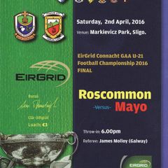 2016 Roscommon v Mayo - GAA U21 EirGrid Connacht Football Final Programme