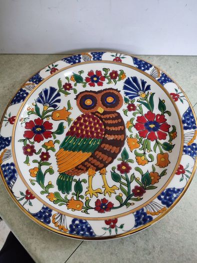 Vintage OWL PLATE Hand-Painted & Decorated by G.s. Presenta LTD., Rhodes  Greece/ Perfect Gift for Owl Lovers