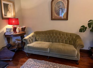 Green velvet chesterfield suite