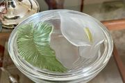 Vintage Calla Lily Oval Glass Lidded Dish Keepsake Box France