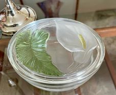 Vintage Calla Lily Oval Glass Lidded Dish Keepsake Box France