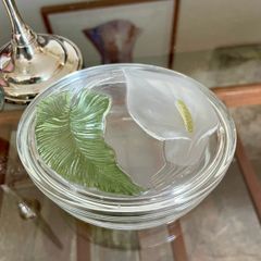 Vintage Calla Lily Oval Glass Lidded Dish Keepsake Box France
