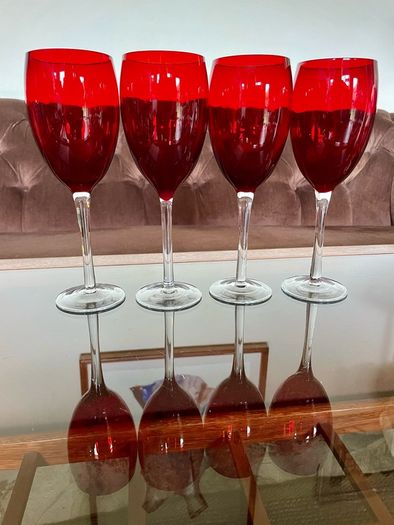 Vintage Italian Hand Blown Ruby Red Wine or Water Goblets 23 cm Tall