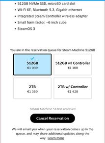 Steam Machine 512gb reservation