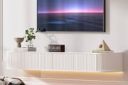 Floating TV Stand Unit with RGB LED Light - 160CM Wall Mounted TV Cabinet with Upgraded Storage &amp; Rounded Edges, Modern TV Media Console for 55-65 Inch TVs