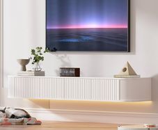 Floating TV Stand Unit with RGB LED Light - 160CM Wall Mounted TV Cabinet with Upgraded Storage & Rounded Edges, Modern TV Media Console for 55-65 Inch TVs