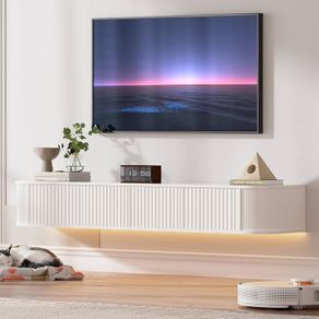Floating TV Stand Unit with RGB LED Light - 160CM Wall Mounted TV Cabinet with Upgraded Storage & Rounded Edges, Modern TV Media Console for 55-65 Inch TVs
