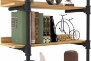 Industrial Pipe Floating Shelves Wall Mounted Bookshelf Industrial, 80x25x88cm,3 Tiers Bookcase,Open Metal and Wooden Wall Storage Shelf for Kitchen,Bathroom,Bedroom,Living Room
