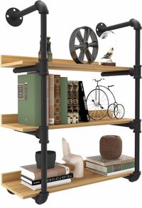 Industrial Pipe Floating Shelves Wall Mounted Bookshelf Industrial, 80x25x88cm,3 Tiers Bookcase,Open Metal and Wooden Wall Storage Shelf for Kitchen,Bathroom,Bedroom,Living Room