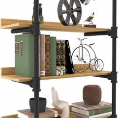 Industrial Pipe Floating Shelves Wall Mounted Bookshelf Industrial, 80x25x88cm,3 Tiers Bookcase,Open Metal and Wooden Wall Storage Shelf for Kitchen,Bathroom,Bedroom,Living Room