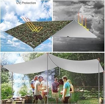 FREE EXPRESS SHIPPING Hammock Rain Fly Tent Tarp, 3m x 3m Tarpaulin Portable Sunshade Lightweight Waterproof Groundsheet Windproof Camping gazebo Picnic Mat Anti UV Sun Shelter for Camping Travel Beach
