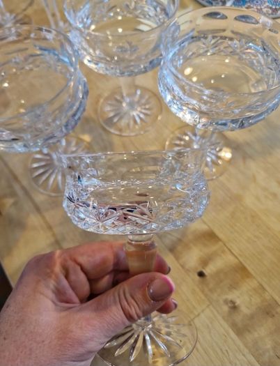 Vintage Galway Crystal "Old Galway" Cut Glass Champagne Coupe / Sherbet Glasses (Made in Ireland)