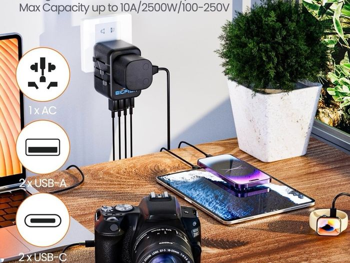 Universal Travel Adapter, Travel Plug Adapter Worldwide Travel Charger with 2 USB-C & 2 USB-A Ports, Dual 10A Fuses, All-in-One International Travel Adapter - EU UK US AU Plugs
