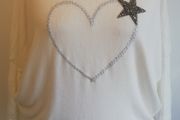 Carla Giannini Women's Angora Mix Top With Heart &amp; Stars New With Tag White