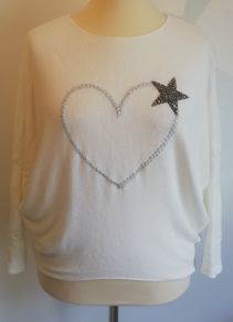 Carla Giannini Women's Angora Mix Top With Heart & Stars New With Tag White