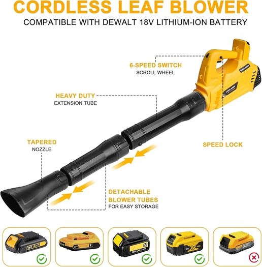 Cordless Leaf Blower for Dewalt 18V Battery, 6 Speeds Handheld Electric Air Blower Powerful for Garden Lawn Care Leaf Snow Blowing,Car Computer Dust Cleaner (Tool Only,no Battery)