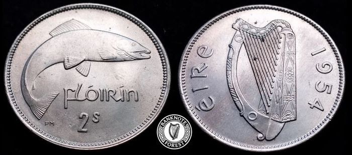 [#2357] - Ireland 1954 | Irish 2s | Irish Florin | Salmon | KM.15a | MS
