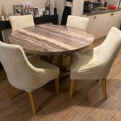 marble round dining table. And chairs