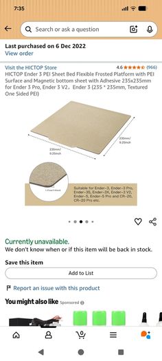 HICTOP Ender 3 PEI Sheet Bed Flexible Frosted Platform with PEI Surface and Magnetic bottom sheet with Adhesive 235x235mm for Ender 3 Pro, Ender 3 V2Ender 3