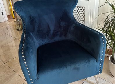Navy Blue Velvet Armchair