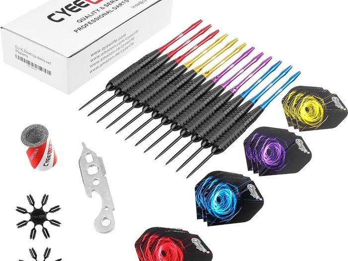 SALE | Steel tip Darts set 22/28g With Aluminium Shafts(4 Colors)+16 Protectors and Flights+Sharpener+Tool,12 Packs(4 Sets) for 4 Beginners